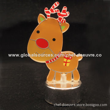 Christmas Decoration Silk Printed Reindeer Tea Light Candle with Color Changing LED